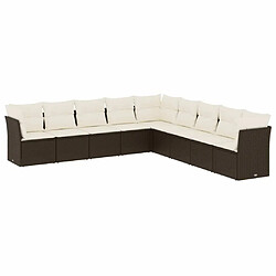 vidaXL Salon de jardin avec coussins 9 pcs marron résine tressée