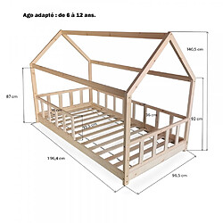 Acheter Le Quai Des Affaires Lit cabane Kiwi 90x190 + 1 sommier + barrière /Naturel