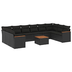 vidaXL Salon de jardin 11 pcs avec coussins noir résine tressée