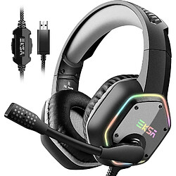 Chrono Casque Gaming USB, Casque Gamer Son Surround 7.1, Casque PS4, Casque de Jeu pour PC avec Micro Antibruit et Lumière RGB, Compatible avec PC, Playstation 4(gris)