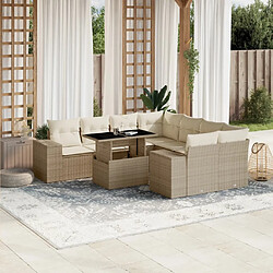 vidaXL Salon de jardin avec coussins 9 pcs beige résine tressée 