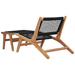 Avis Helloshop26 Transat chaise longue bain de soleil lit de jardin terrasse meuble d'extérieur avec repose-pied bois de teck solide et corde 02_0012571