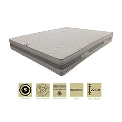 Provence Literie Matelas Ressorts Ensachés 140x190 x 22 cm + Protège Matelas + Oreiller Visco - Soutien Ferme - 5 Zones de Confort - Hypoallergénique - Hyper Ventilé 