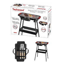 Techwood Barbecue Electrique sur Pieds ou de Table Rouge 2000W + Set de 4 accessoires pour barbecue