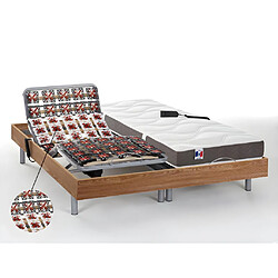 Vente-Unique Lit électrique de relaxation tout plots + matelas 100% latex 3 zones - 2 x 90 x 200 cm - Naturel clair - JUPITER de DREAMEA 