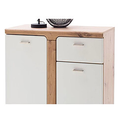 Avis Pegane Commode coloris blanc mat et chêne poutre - Longueur 80 x Hauteur 108 x Profondeur 38 cm