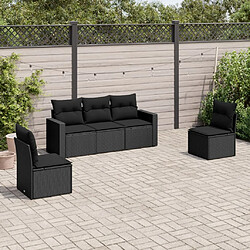 vidaXL Salon de jardin 5 pcs avec coussins noir résine tressée 