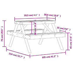 vidaXL Table de pique-nique 105x134x75 cm bois de pin imprégné pas cher