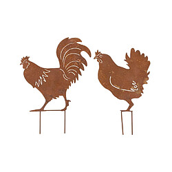 Aubry Gaspard Décors de jardin en métal poule + coq (lot de 2).