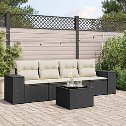 vidaXL Salon de jardin 5 pcs avec coussins noir résine tressée 