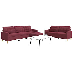 vidaXL Ensemble de canapés 3 pcs avec repose-pied rouge bordeaux tissu