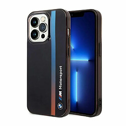 Coque de téléphone BMW pour iPhone 14 Pro en noir IML bande fondue tricolore, anti-rayures PC/TPU, coque rigide confortable et durable avec ports accessibles, absorption des chocs et logo signature