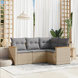 vidaXL Salon de jardin avec coussins 4pcs mélange beige résine tressée 