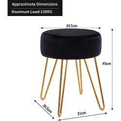 Decoshop26 Tabouret en tissu velours noir pieds en métal doré 35x35x45 cm TABO09075