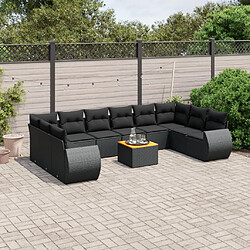 Maison Chic Salon de jardin 11 pcs avec coussins, Ensemble Tables et chaises d'extérieur noir résine tressée -GKD978452