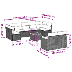 Acheter vidaXL Salon de jardin 10 pcs avec coussins noir résine tressée