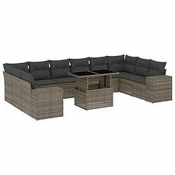 vidaXL Salon de jardin 11 pcs avec coussins gris résine tressée