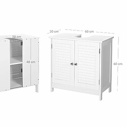 Avis Helloshop26 Meuble sous lavabo meuble de salle de bain placard de rangement 60 x 30 x 60 cm avec 2 portes persiennes planche réglable poignées style nordique scandinave blanc mat 12_0002738