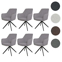 Mendler Lot de 6 chaises de salle à manger HWC-L79, chaise de cuisine fauteuil chaise avec accoudoirs, pivotante Auto-Position tissu/textile ~ gris clair