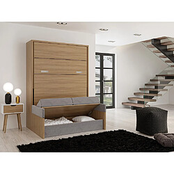 Acheter Inside 75 Armoire lit escamotable NAXOS SOFA 140*200 cm Meriser tissu gris mécanique SEDAC MERAL