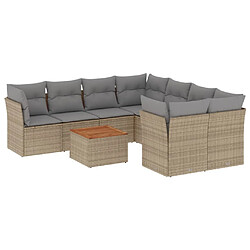 vidaXL Salon de jardin avec coussins 9 pcs beige résine tressée