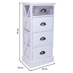 Pegane Chiffonnier, meuble de rangement en bois avec 5 tiroirs coloris gris, blanc - Longueur 35 x Profondeur 25 x Hauteur 76 cm