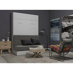 Acheter Inside 75 Armoire lit escamotable STUDIO SOFA canapé intégré blanc mat et microfibre gris couchage 140*200 cm