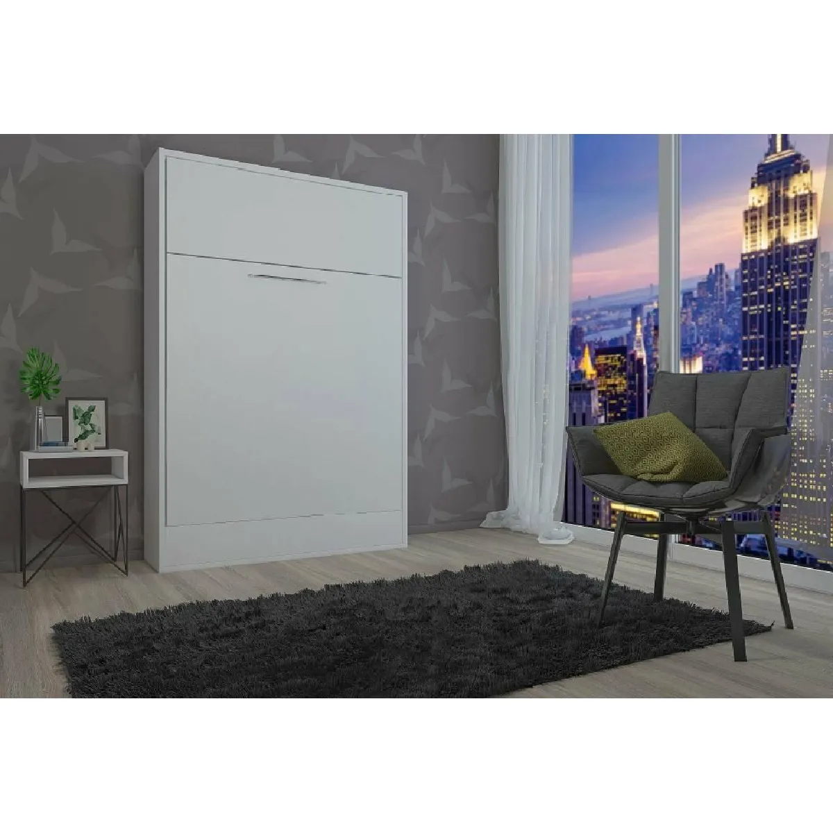 Acheter Inside 75 Armoire lit FIDJI Couchage 160 x 200 cm profondeur 50 cm mélaminé blanc mat