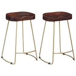 Helloshop26 Lot de deux tabourets de bar design chaise siège bois de manguier solide 1202121 