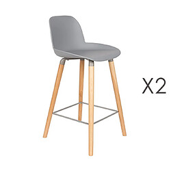 Mes Lot de 2 tabourets de bar H65 cm gris et pieds naturels - KUIP