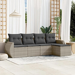 vidaXL Salon de jardin 5 pcs avec coussins gris clair résine tressée