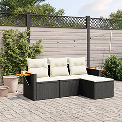 vidaXL Salon de jardin 4 pcs avec coussins noir résine tressée