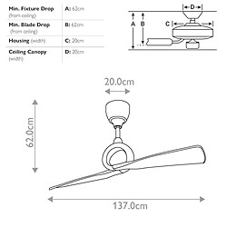 Elstead Lighting Ventilateur de Plafond 137 cm Nickel Poli, Télécommande