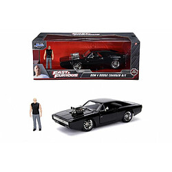 Jada Fast and The Furious Toys Fast & Furious 1970 Dodge Charger Street Voiture avec Figurine Dominic Toretto Porte ouvrable Coffre Capot Amovible Noir, 253205000