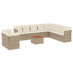 vidaXL Salon de jardin 11 pcs avec coussins beige résine tressée