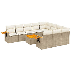 vidaXL Salon de jardin 11 pcs avec coussins beige résine tressée