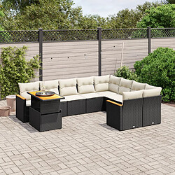 vidaXL Salon de jardin 10 pcs avec coussins noir résine tressée 