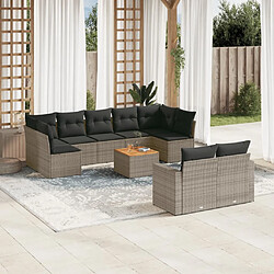 vidaXL Salon de jardin avec coussins 10 pcs gris résine tressée 