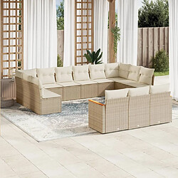 vidaXL Salon de jardin avec coussins 13 pcs beige résine tressée