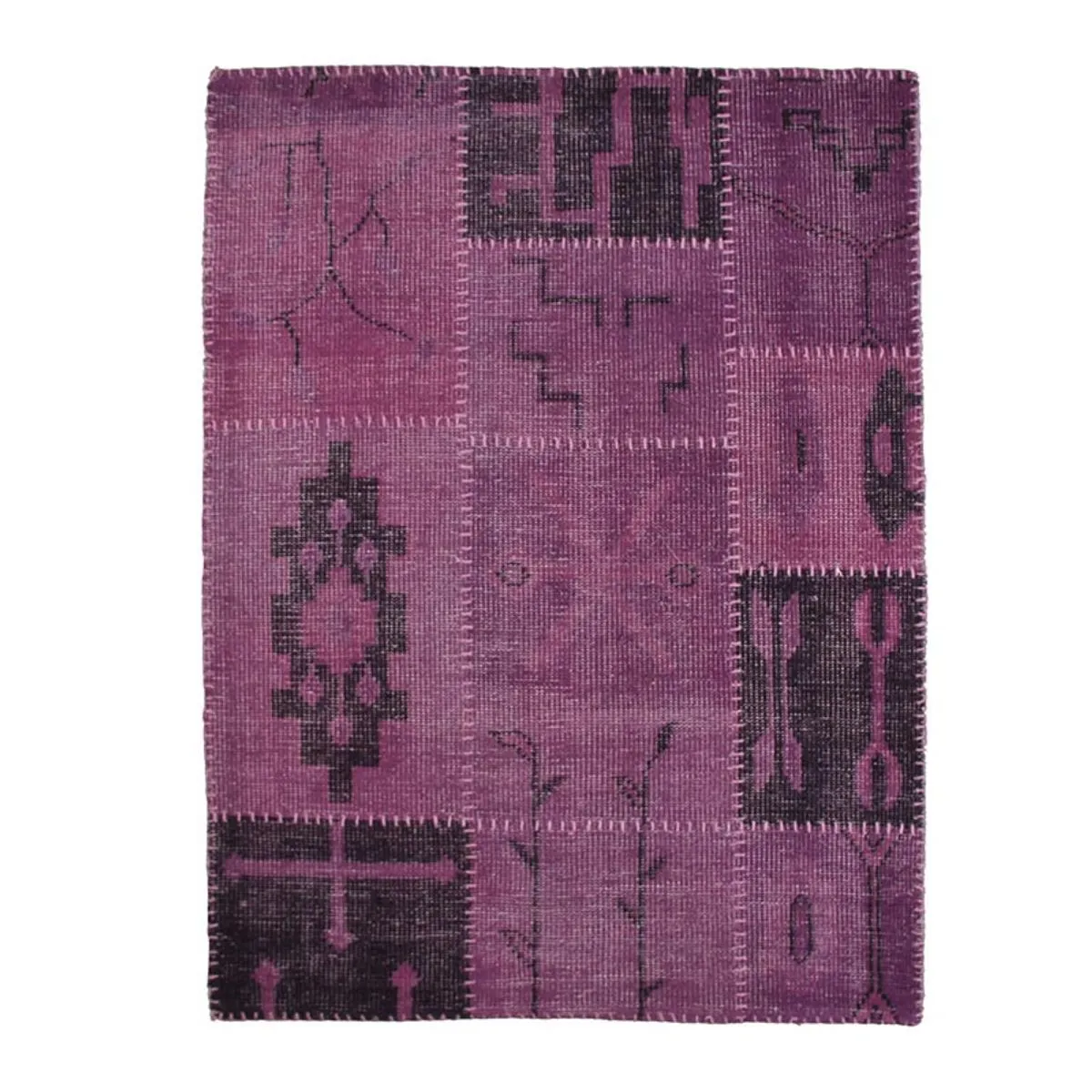 Thedecofactory KILIM - Tapis en laine artisanal patchwork ethnique violet 135x190