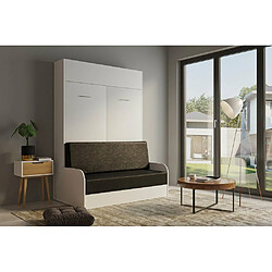 Inside 75 Armoire lit escamotable DYNAMO SOFA accoudoirs blanc mat canapé noir 140*200 cm