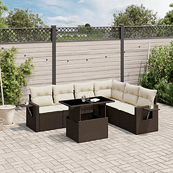 vidaXL Salon de jardin avec coussins 7 pcs marron résine tressée 