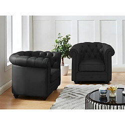 Vente-Unique Lot de 2 fauteuils en cuir de buffle CHESTERFIELD - Noir