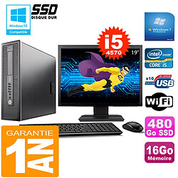 PC HP EliteDesk 800 G1 SFF Core I5-4570 16Go Disque 480 Go SSD Wifi W7 Ecran 19" - Occasion