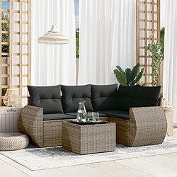 vidaXL Salon de jardin 5 pcs avec coussins gris résine tressée 