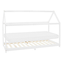 ML-Design Lit enfant + matelas Lit maison Cadre de lit en bois Lit à lattes blanc 90x200 cm