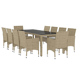 Avis Salle à dîner de jardin 11 pcs,Table et chaise à manger Résine tressée Beige -MN58437