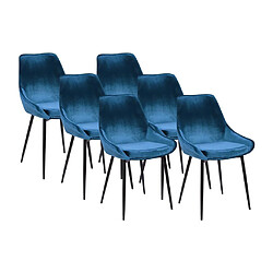 Vente-Unique Lot de 6 chaises - Velours et métal noir - Bleu nuit - MASURIE 