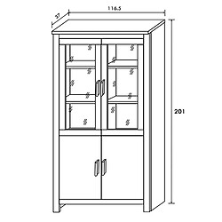 Acheter Pegane Armoire vitrine, buffet haut coloris Chêne truffé, blanc vieilli - Longueur 116,50 x Profondeur 37 x Hauteur 201 cm