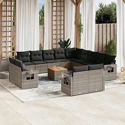 vidaXL Salon de jardin avec coussins 14 pcs gris résine tressée